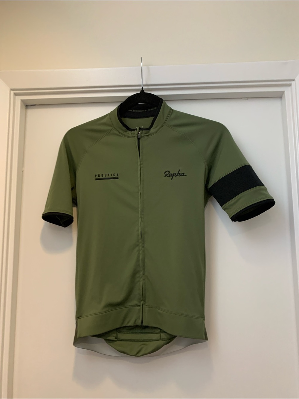 Rapha Olive Green Short Sleeve Cycling Jersey with Black Sleeve Bands